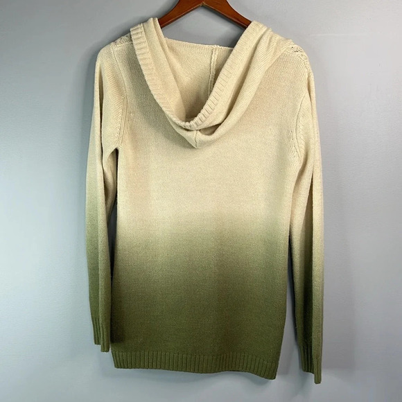 FIREFLY Wool Blend Cable-Knit Hooded Cardigan Sweater Cream Olive Green Ombre M - Picture 7 of 11